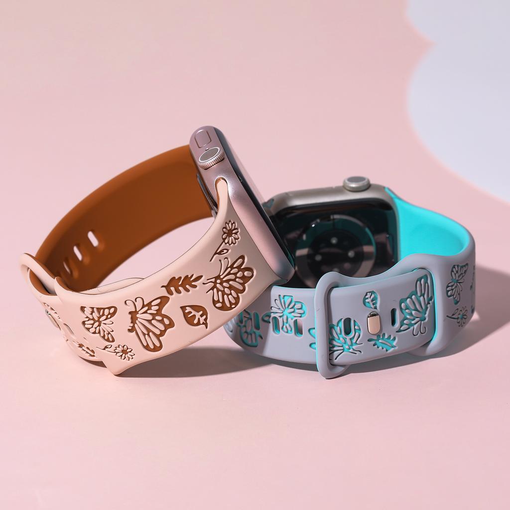 Engraved Strap For Apple Watch Band 45mm 44mm 42mm 41mm 40mm 49mm 46mm Silicone Correa Bracelet Series 10 8 9 7 SE 6 5 4 Ultra 2