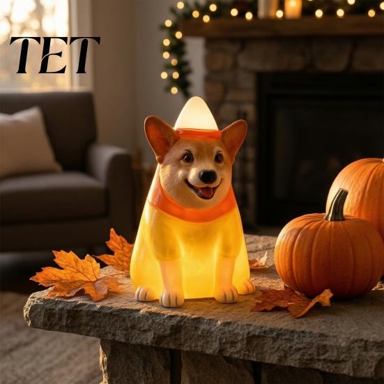 Halloween Window Display Lighted Dog Statue Ornament for Outdoor Yard Decor, Waterproof Puppy Sculpture Festive Lawn Decorations with Warm Light Porch