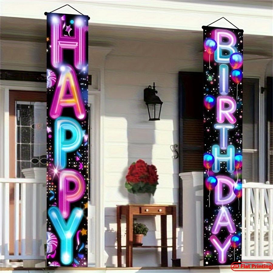 Happy Birthday Porch Sign Neon Hooks Easyhang 1 Pair Polyester 30x180cm Indoor Outdoor Decor