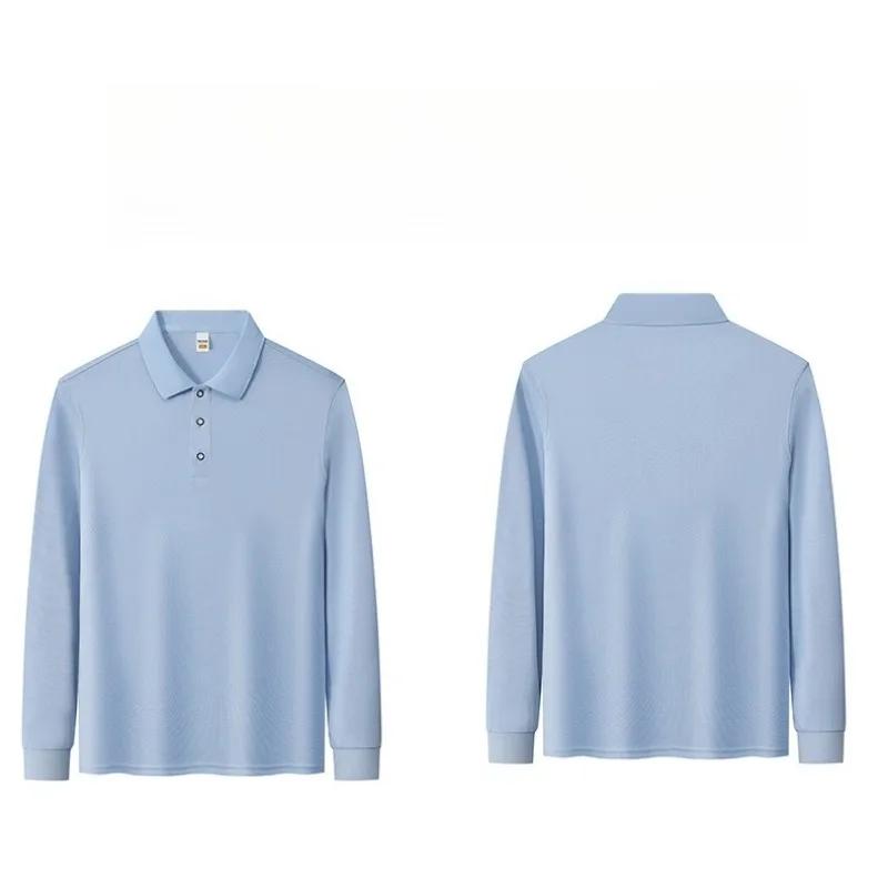 

Мужские и женские поло с длинным рукавом Весна и осень Новые дышащие трендовые офисные повседневные бизнес-топы с лацканами S небесно-голубой