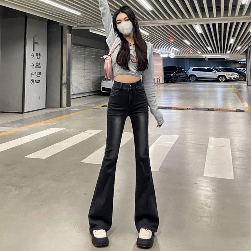 

Универсальные джинсы с высокой посадкой и слегка зауженные, женские осенне-зимние новые тонкие и облегающие эластичные брюки-клеш S recommends within 47.5 kg