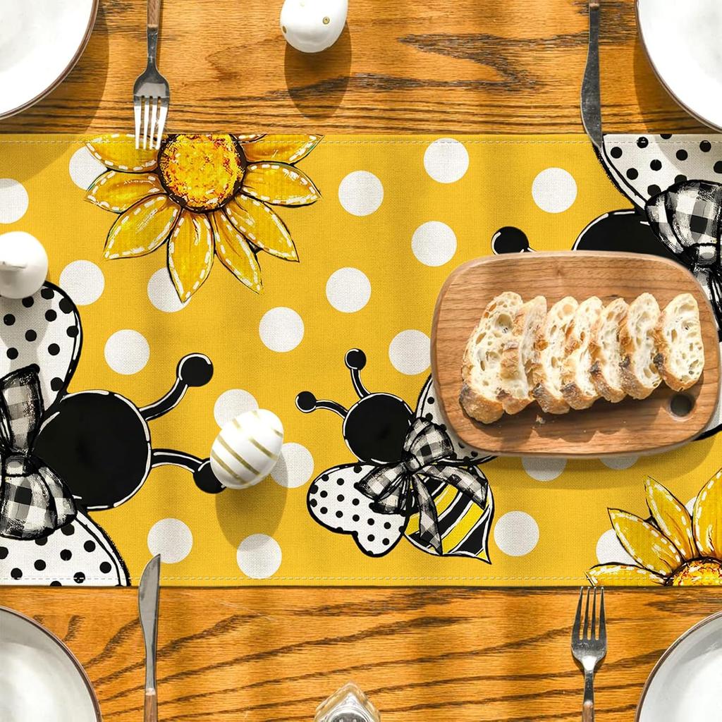 Summer Decorations Sunflower Table Runner Spring Summer Floral Bee Table Cover Summer Sunflower Decor Spring Summer Decorations for Home Party