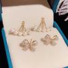 French Romantic Two-Way Beaded Bowknot Earrings with Crystal and Faux Pearl