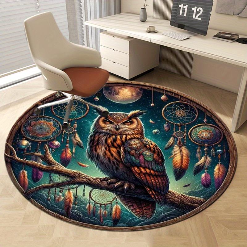 Crystal Velvet carpetBohemian Dreamcatcher Eagle & Feathers Round Mat - Non-Slip Fade-Resistant Polyester Mat with Rubber Backin