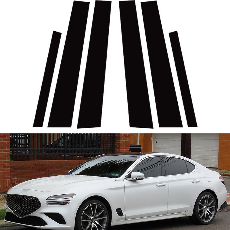 6Pcs Glossy Black PC Material Mirror Effect Car Door Window Center Middle BC Pillar Post Column Cover Trim Fit For Genesis GV80 2020-2024