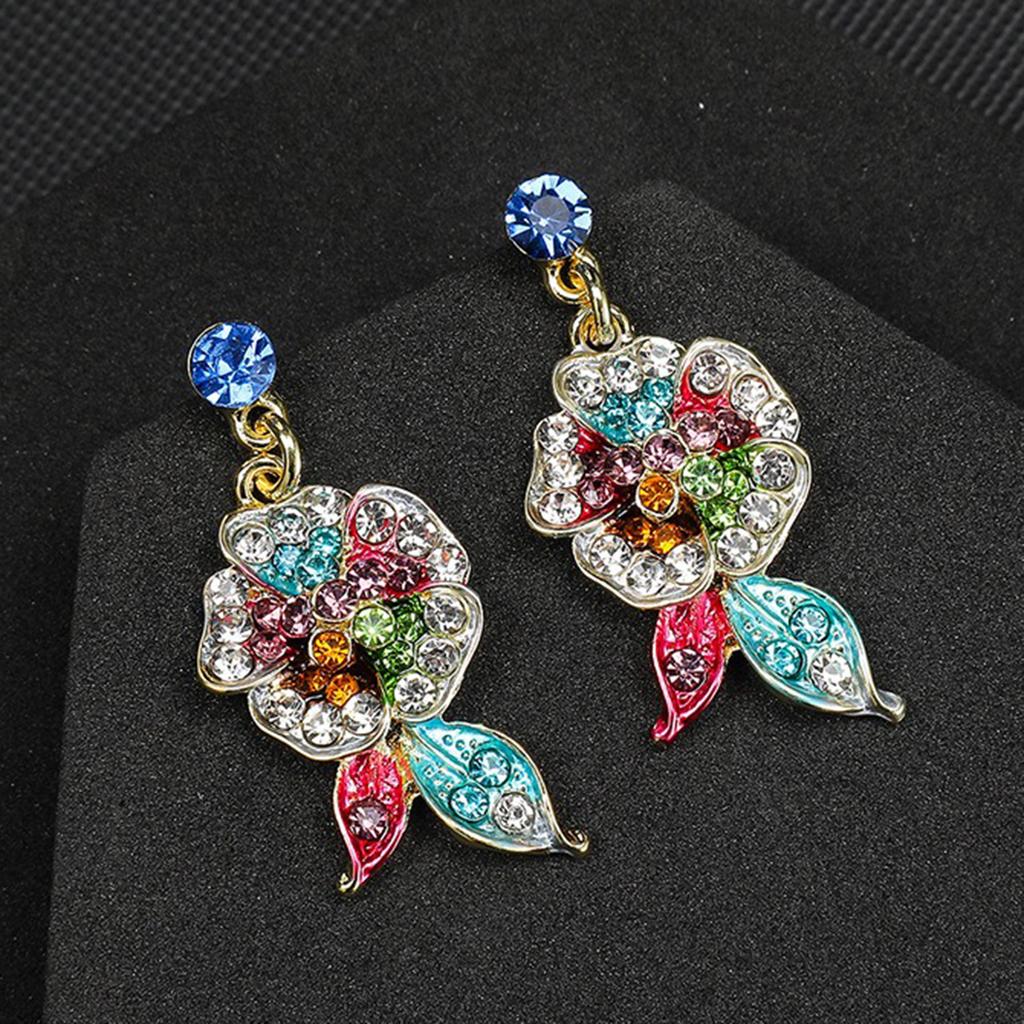 3pcs Luxurious Flower Rhinestone Bridal Zircon Set Exquisite Heavy Industry Dance Party Necklace Earring Decoration
