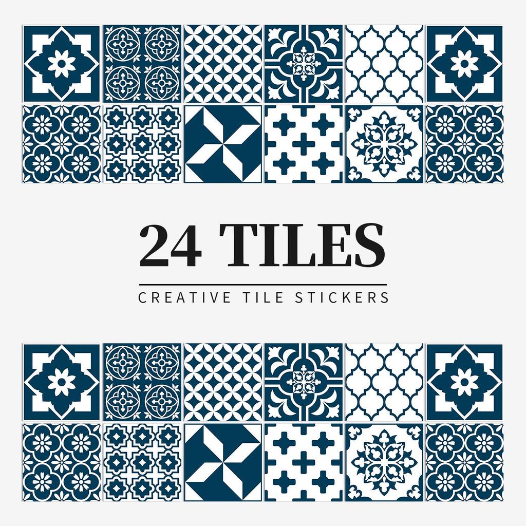 24 European Mandala Flower Tile Stickers: Waterproof, Self-Adhesive PVC for Kitchen & Bathroom Walls