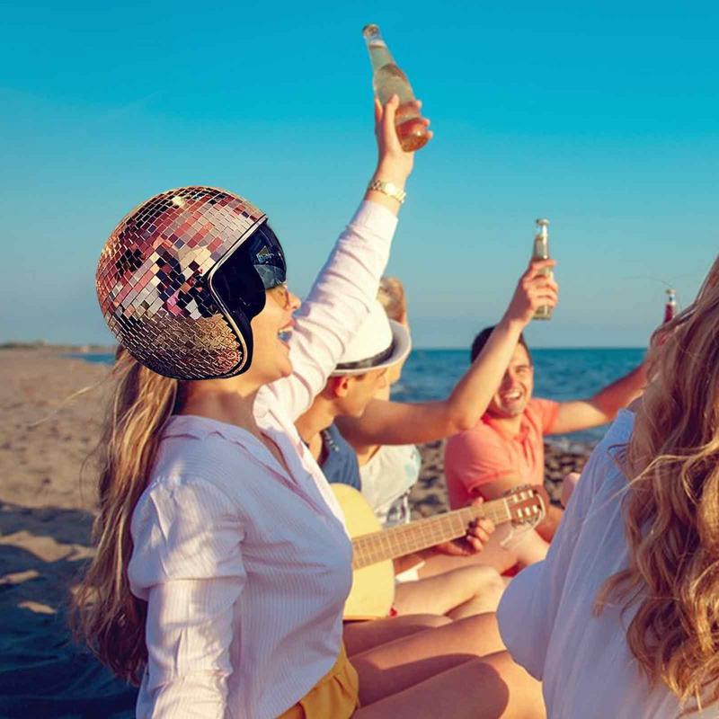 Classic Disco Ball Helmet Mirror Glitter Ball Helmets Hat For Club Bar Party Full Glass Reflective Motorcycle Helmets For Cowboy