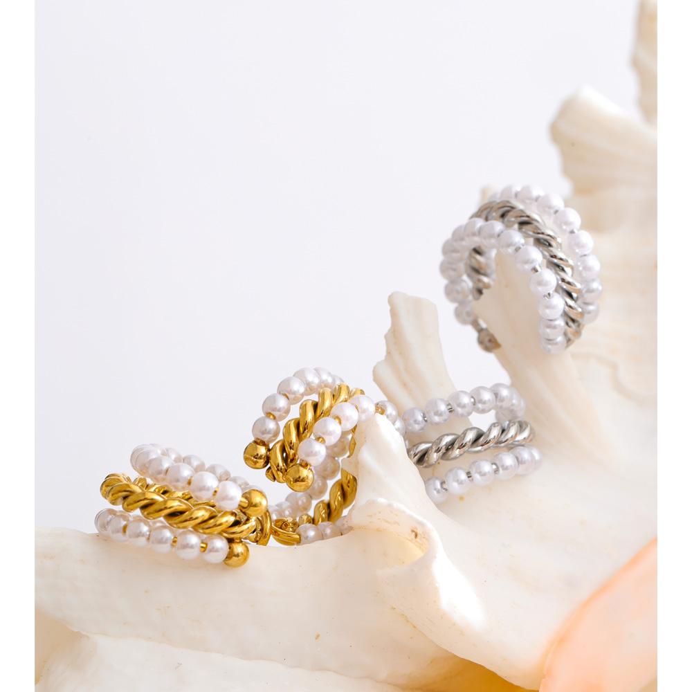 Eetit Simulated Pearls Layered Ear Bone Earrings for Women Stainless Steel Chic Fashion Ear Clip Accessories