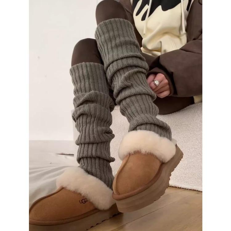 70Cm Thick Thread Vertical Knitting Knee Socks Cover, Warm And Thickened Stacking Stockings, Small Sweet Potato Popular Leg Guards And Leg Covers
