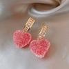 New Arrival Trendy Lovely Pink Heart Dangle Earrings For Women Fashion Cute Sweet Crystal Jewelry Girl Gifts