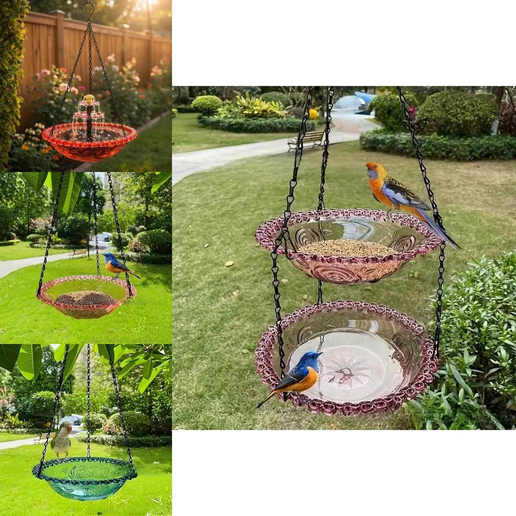 Bird Feeder And Bird Bath Hanging Decor With Automatic Feed System For Garden And Balcony