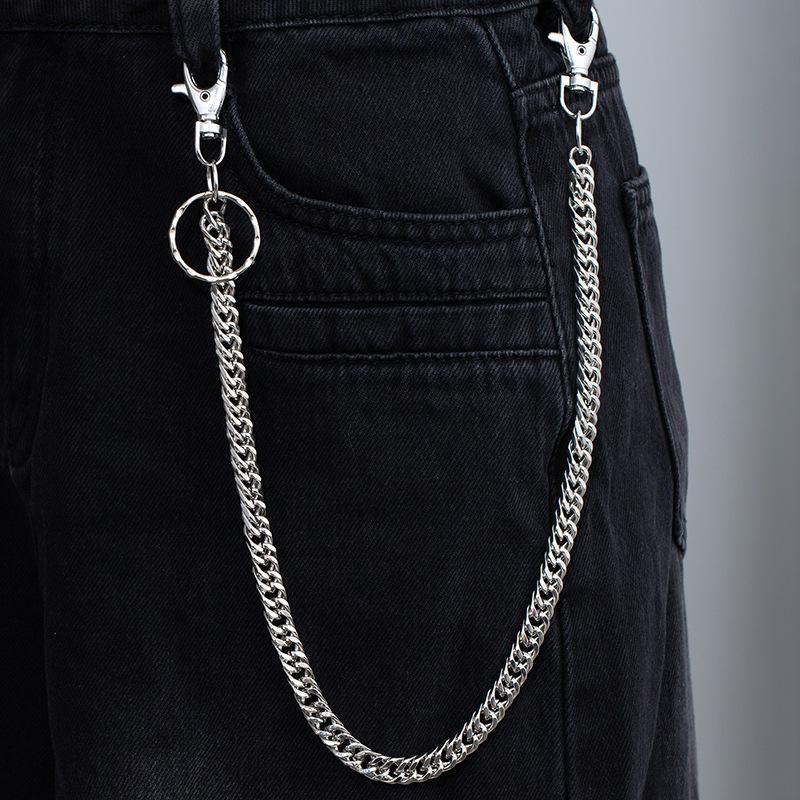 American Retro Bright Silver Metal Single Layer Jeans Chain Hip Hop Punk Style Waist Chain Men And Women Trendy Cool Personality Waist Accessories