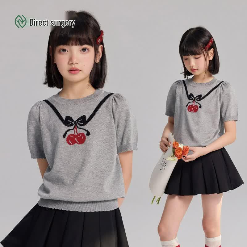 Girls Fruit Embroidered Short Sleeve T-Shirt 140
