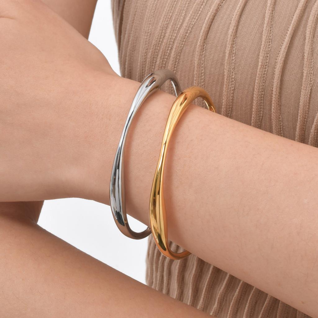 Bracelet jonc minimaliste à ouverture pour femme, Manchette en acier inoxydable pour poignet, Bracelets empilables, Bijoux lisses très polis