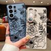 Magnetic For Magsafe Case For Samsung Galaxy S26 Ultra S25 Edge S24 Plus S23 FE S22 A54 A55 A56 5G Line Rose Flowers Leaves Pattern Matte Cover