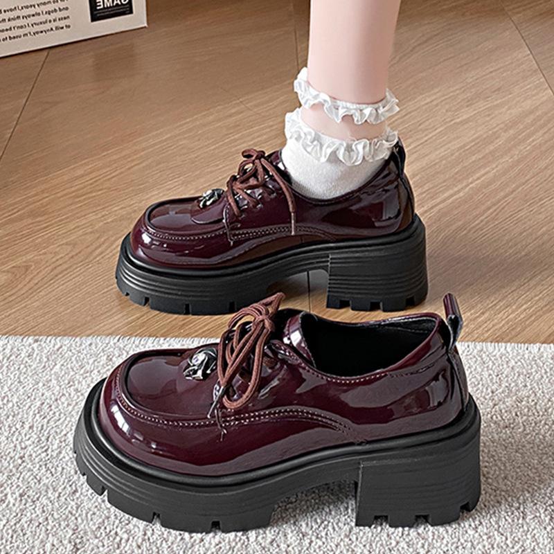Thick-soled Mary Jane shoes for women's 2025 spring new retro heightening black Japanese jk with skirt light mouth small leather shoes