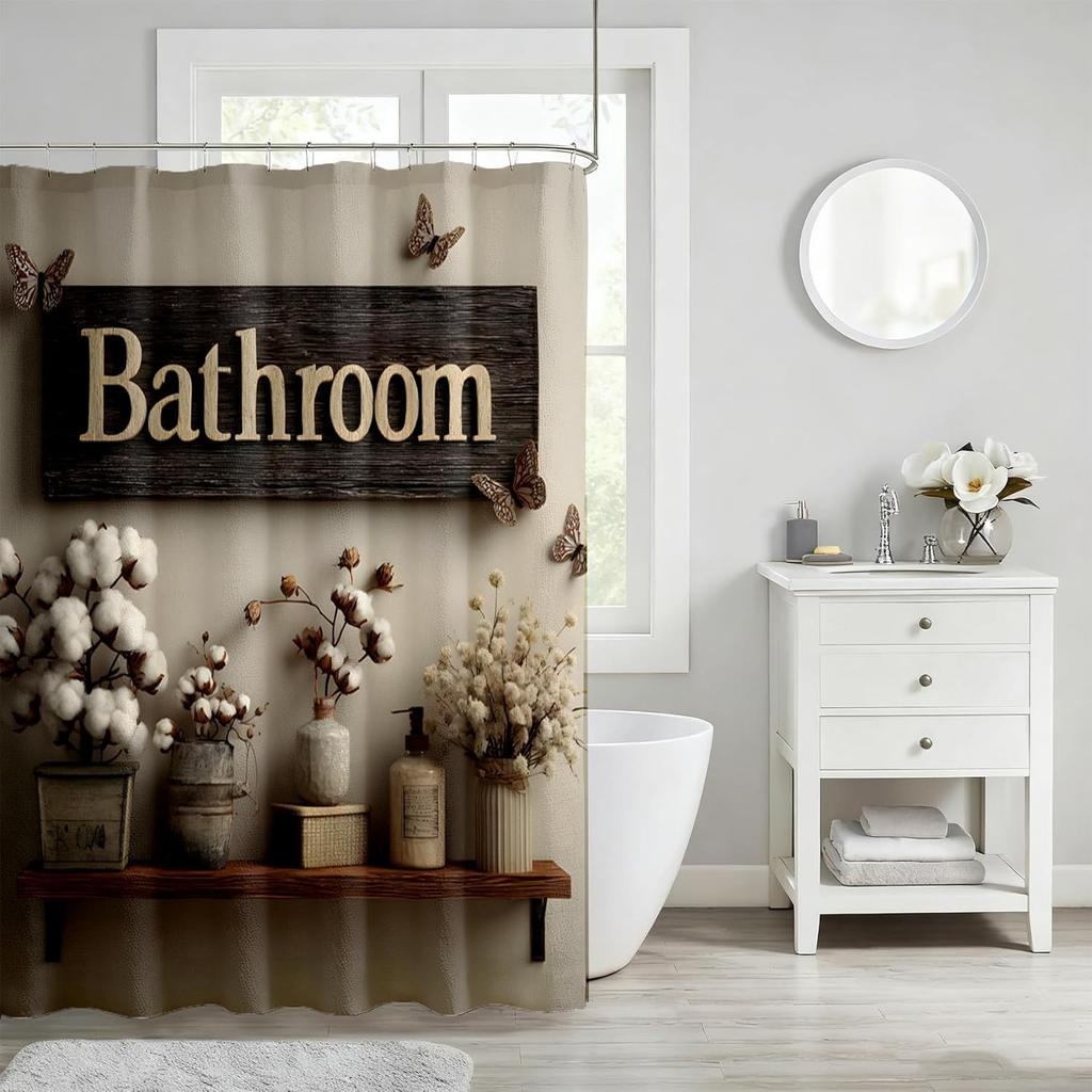 Cute Vintage Aesthetic Shower Curtains, Modern Waterproof Bath Curtain, Fabric Cloth Shower Curtain for Bathroom Decor, Brown