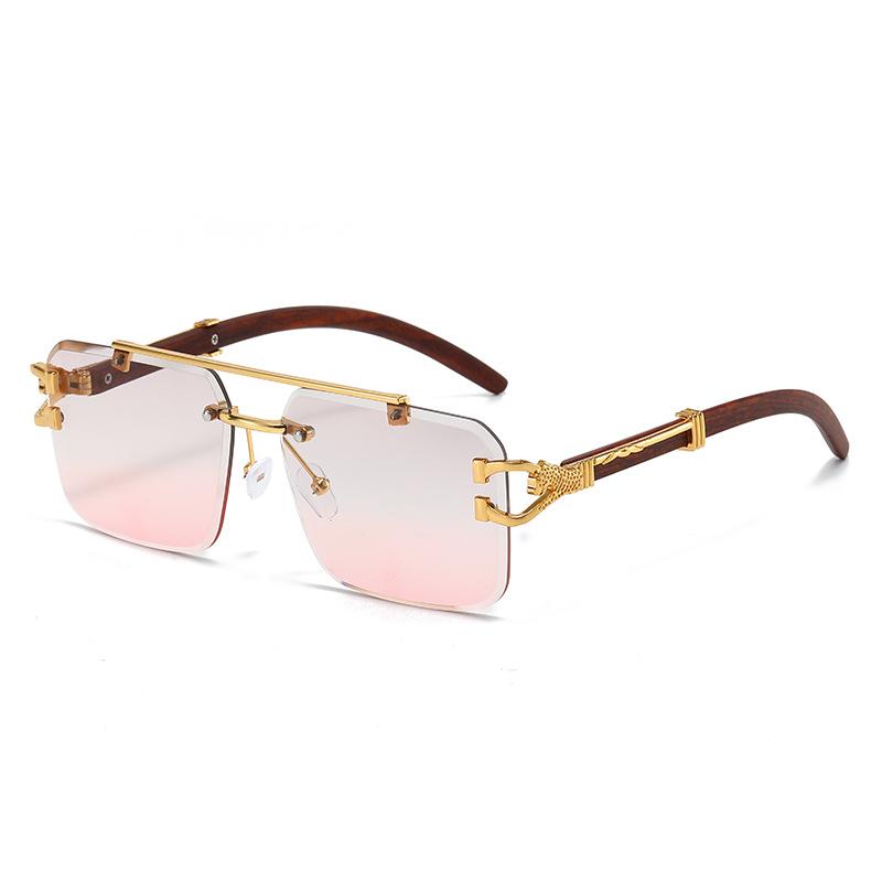 Nowe okulary przeciwsłoneczne kwadratowe bezramkowe z podwójnym mostkiem - Unisex Moda Europejska i Amerykańska Wzór Leopard