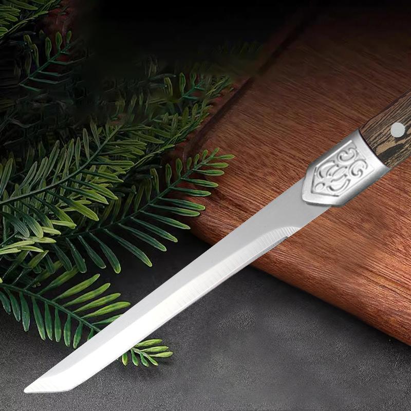 1 buc. Cuțit drept mic portabil de camping în aer liber, cuțit de fructe din oțel inoxidabil cu duritate ridicată, mâner din lemn imitație.