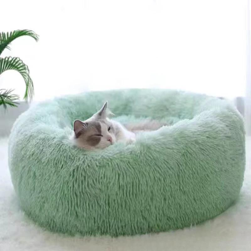 1pc Round Plush Dog Bed & Cat Nest,Non-Slip Base, Warm Soft Faux Fur Pet Bed,Perfect Christmas Gift, Cozy Home Decor