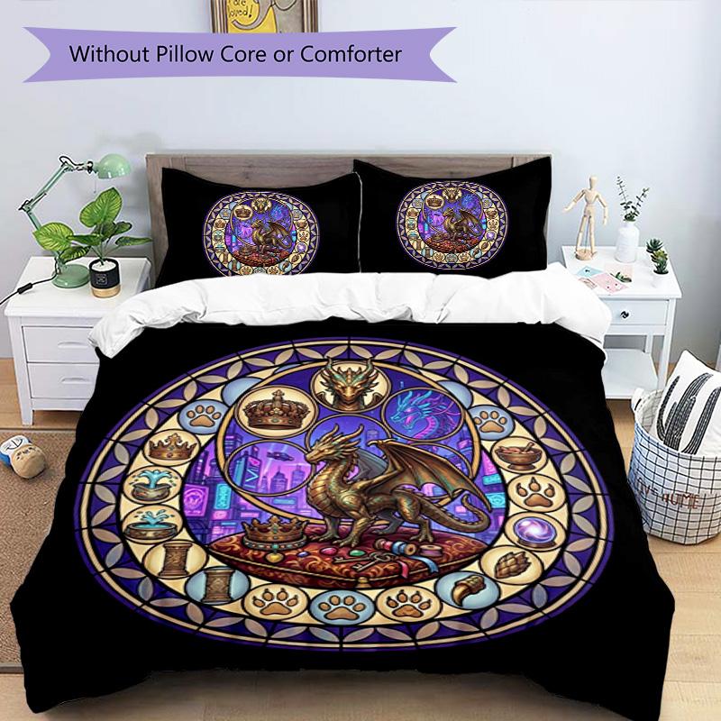 Dragon Kingdom Symbols Pattern Bedding,Quilt Set Quilt Cover Pillowcase Home Birthday Gift (1 * duvet cover + 2 * pillowcase, without core)