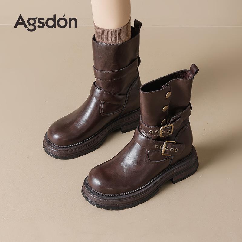 Augusden Women's Chunky Heel High Ankle Boots - Y2K Retro British Style, Thick-Soled, 2025 Collection