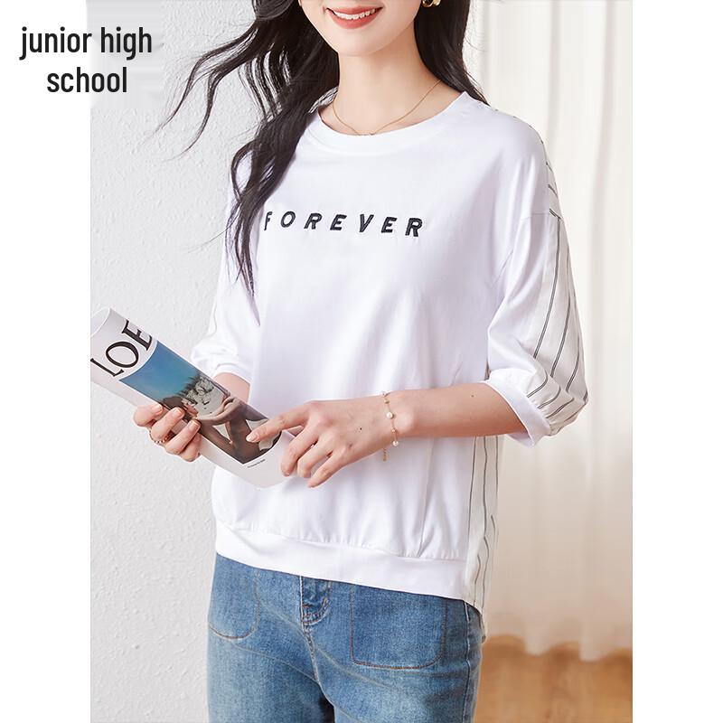 Women s Embroidered Letter Striped Short-Sleeve T-Shirt M