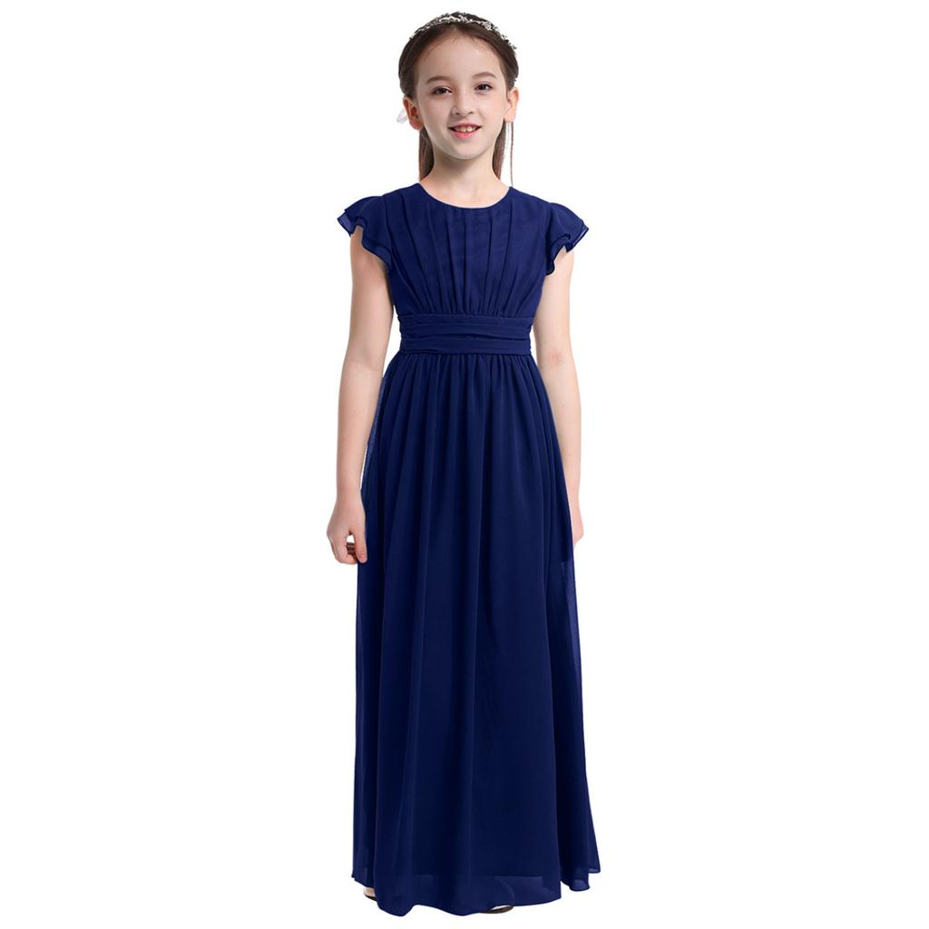 Cheap Girls Chiffon Flutter Sleeves Flower Girl Dress Pleated High
