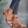 Women Sandals  Casual Shoes Women's Open Toe Summer Gold Shoes Square Female Ankle Strap Low Heels Footwear Woman