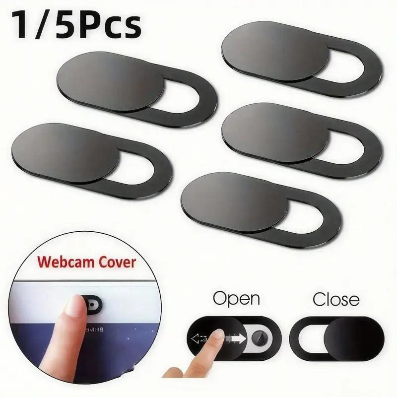 5-Pack ABS Webcam Cover with One-Touch Button - Sleek Black Privacy Slider for Laptop, Phone & Camera Lenses