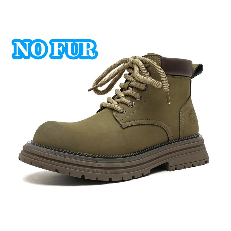 FashionHigh Quality Casual Leather Mens Ankle Boots Tube Rubber Thick Sole Male Motorcycle Boots Fashion Warm Plush Fur Winter Footwear