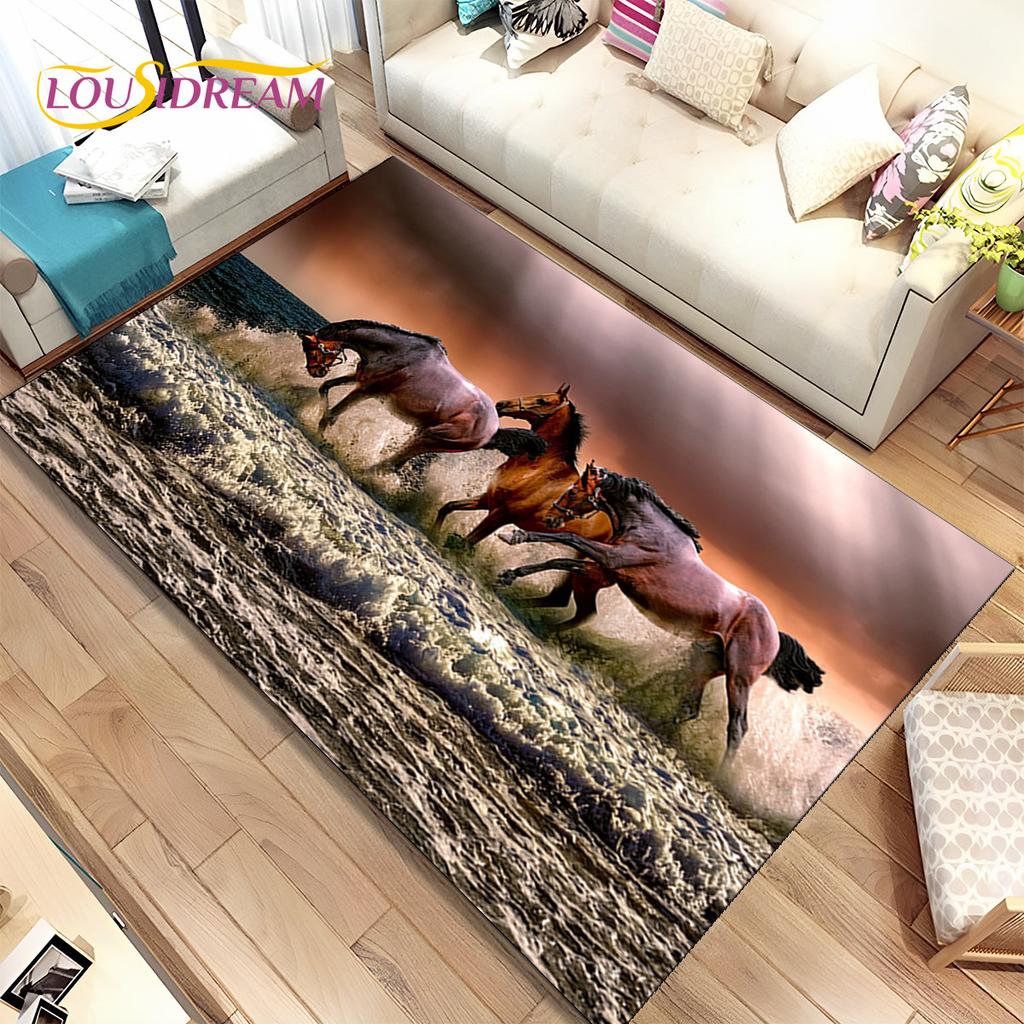 3D Animal Pentium Fine Horse Area Rug Large,Carpet Rug for Living Room Bedroom Sofa Doormat Decoration,kids Non-slip Floor Mat