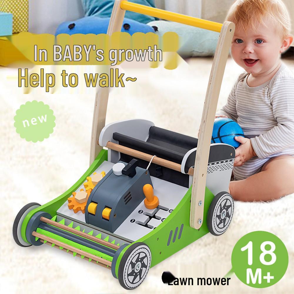 Wooden Baby Walker Stroller with Educational Learning Aid - Anti-Tip Push Car Toy for Toddlers