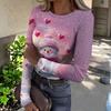 Women's  Slim Bottom T-shirt Fashion Casual Gradient Printing Round Neck Pullover Long Sleeve Top