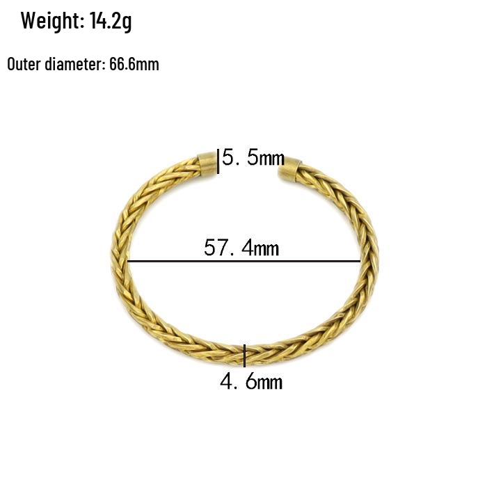 Trendy European & American Cable Knit C-Shaped Copper Bracelet - Versatile, Simple, Retro Style