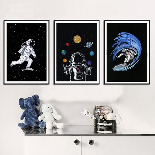 Space Astronaut Boy Kids Posters and Prints Wall Pictures Outer Space Galaxy Boys Wall Art Canvas Painting Kids Room Decoration No Frame