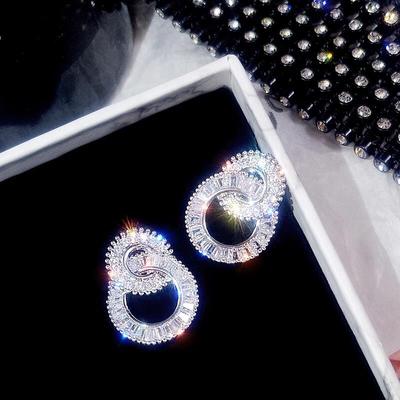 Super Flash Double Circle Needle Earrings Fashion Zircon Micro -Set Double Round Earrings Temperament Simple Female