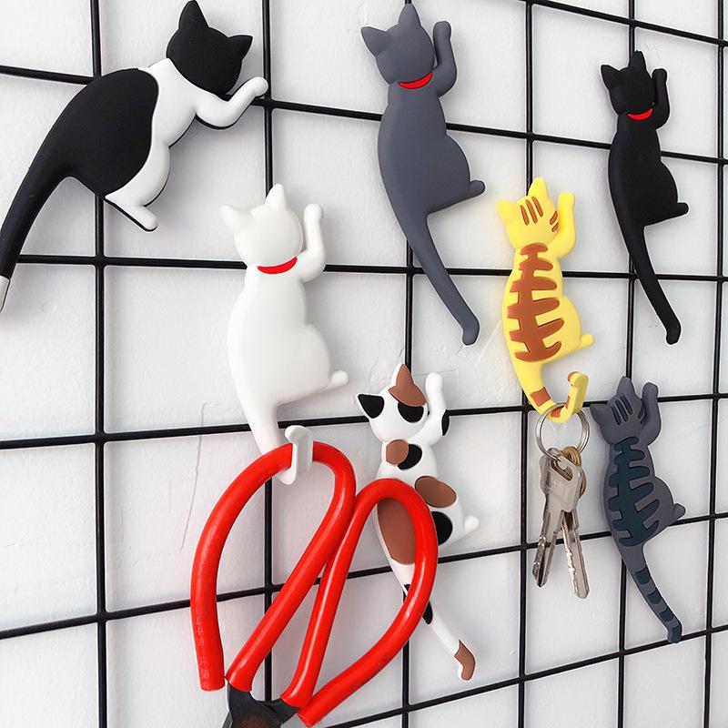 Cute Cat Fridge Sticker Magnet Hook, Cartoon Cat Design Bendable Tail for Keys, Notes Photos, Magnetic Sticker for Refrigerator