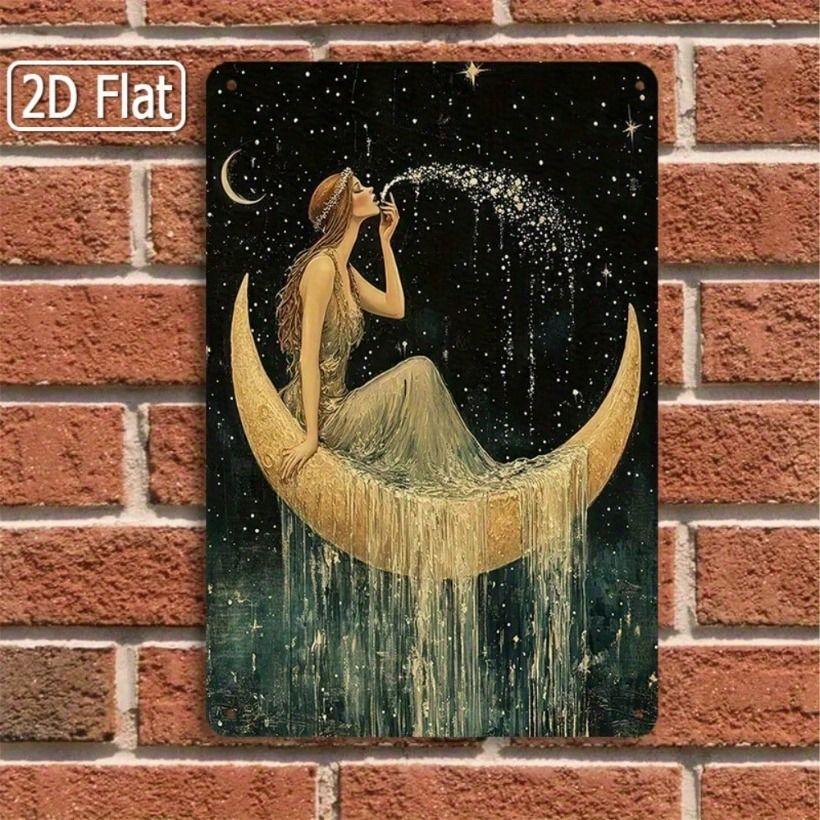 

Vintage Metal Poster Woman Crescent Moon Fantasy Wall Art
