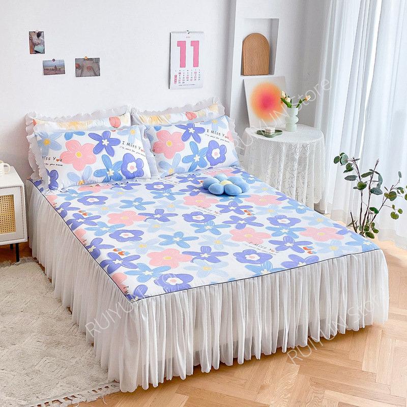Decorative Lace Ruffled Bed Skirt Non-slip Mattress Cover Princess Printed Bed Skirt Bedsheet Bed Cover Home Bedspread Bed Skirt