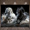 Majestic Black White Horse Tapestry, Animal Theme Wall Art For Photo Booth And Seasonal Home Decor