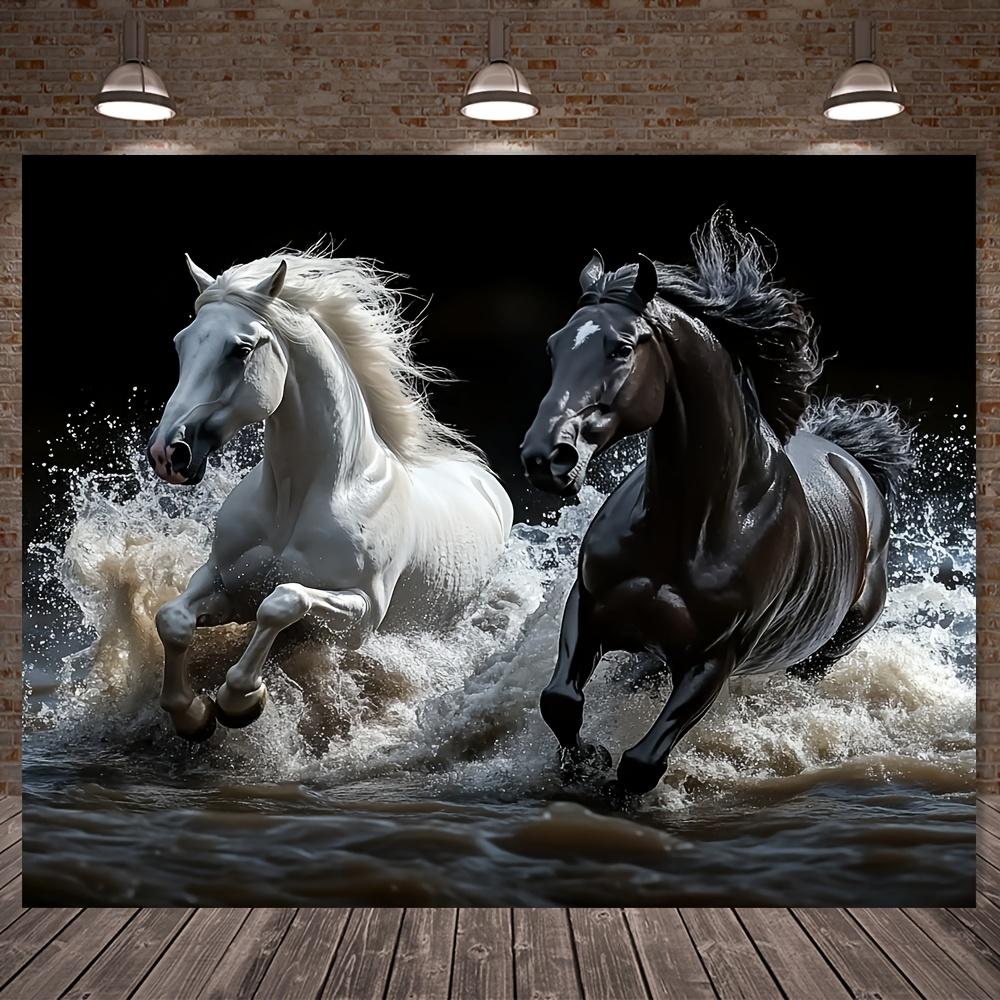 Majestic Black White Horse Tapestry, Animal Theme Wall Art For Photo Booth And Seasonal Home Decor