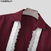 INCERUN Herren Tiefer V-Ausschnitt Spitzensaum Langarm Party Shirts Tops