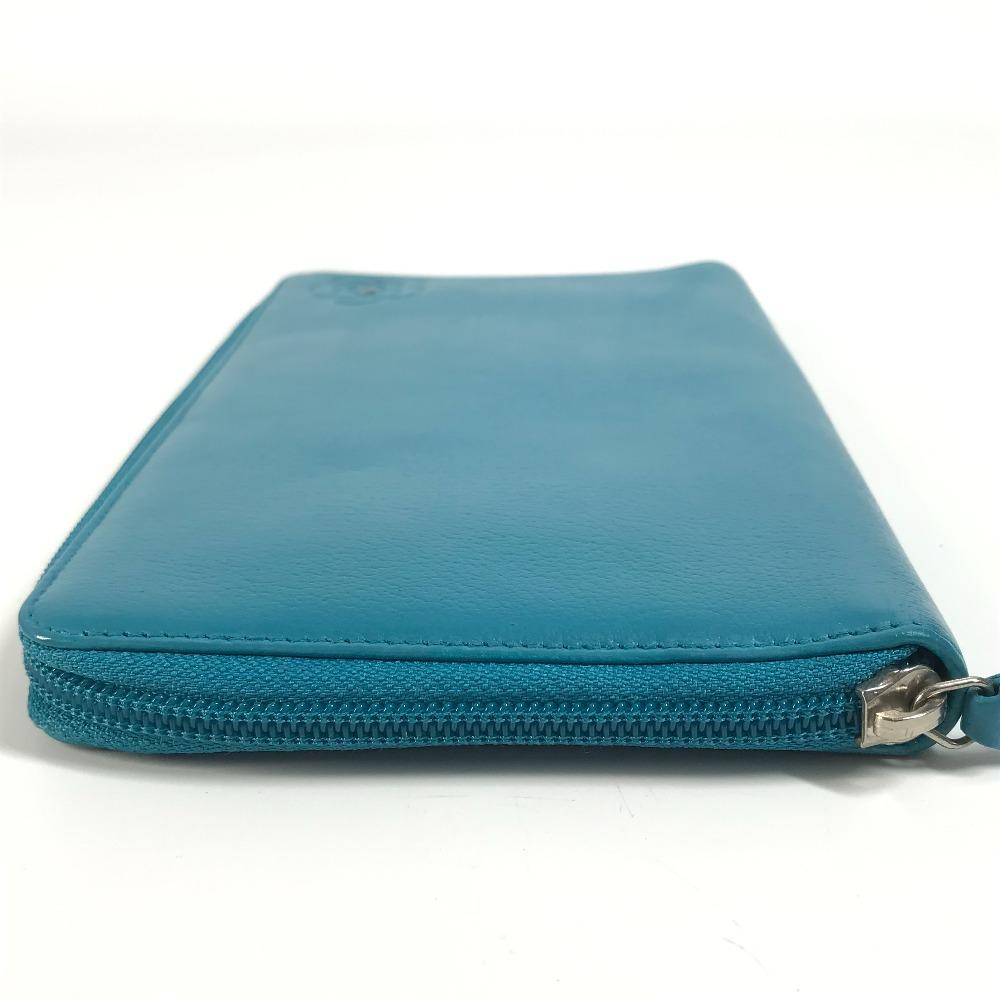 CHANEL Camellia CC CC Mark Zip Around Long Wallet Long Wallet Leather blue