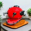 45.72 Cm Red Mark V Diving Helmet with Wood Base Nautical Decor Deep Sea Diver Helmet Maritime Collectible Steampunk Gift Man Cave Decor