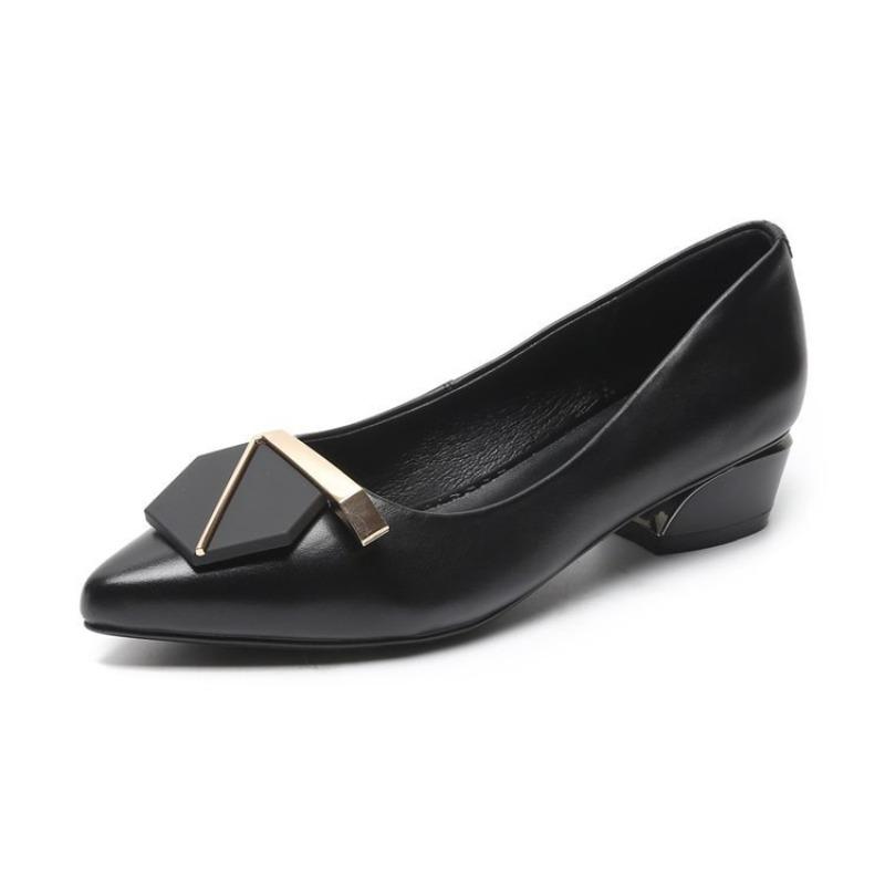 Pointed single shoes women's thick heels flat shoes new autumn versatile temperament work shoes soft leather women's shoes