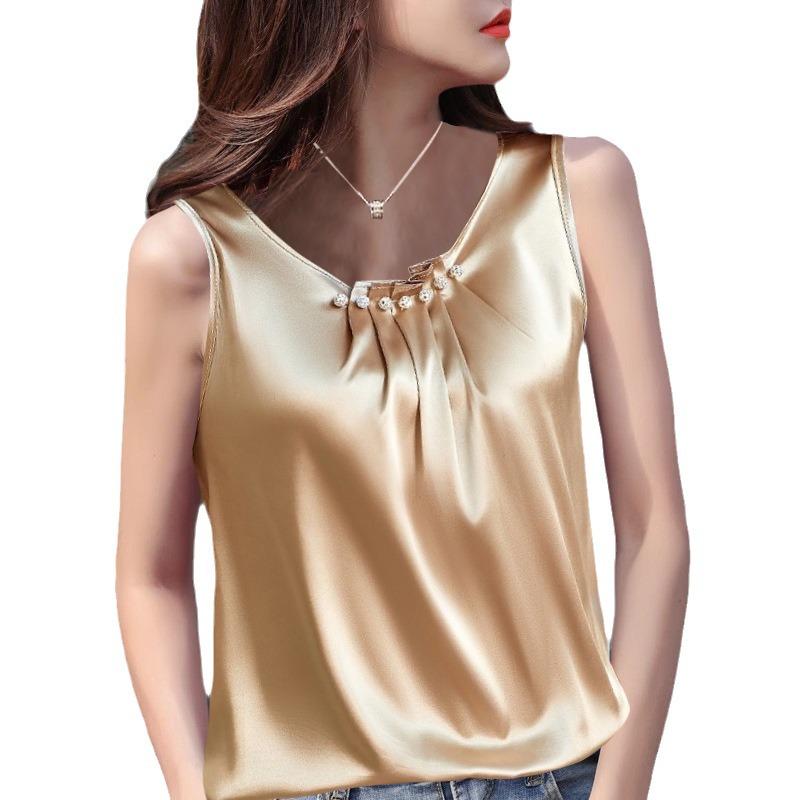 Dámský černý plus size top s U výstřihem z umělého hedvábí ve francouzském stylu