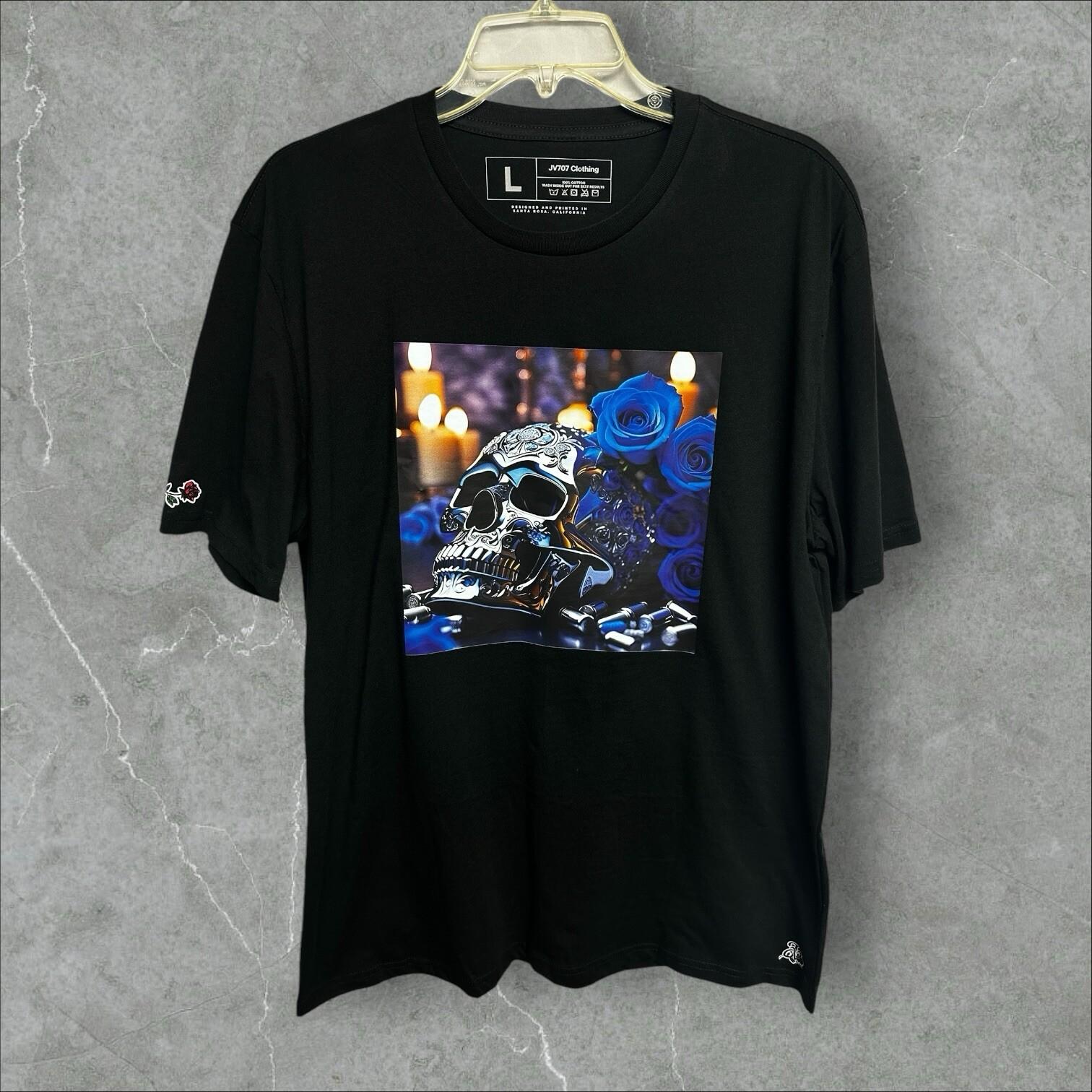 Mens Skull And Roses Chicano Mexican Style Shirt Black Size L 100% Cotton S разноцветный