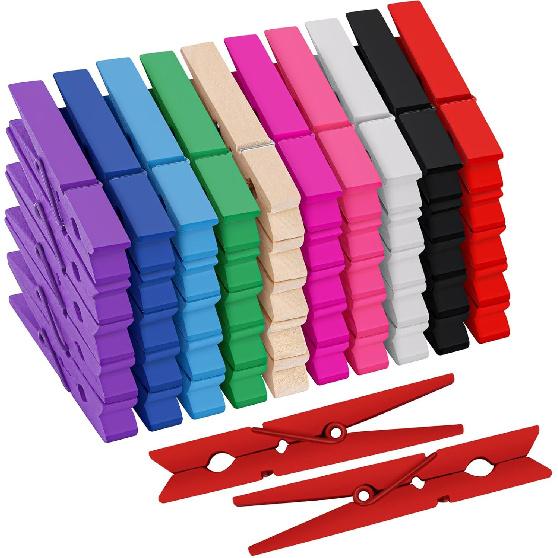 50Pcs White Wooden Clothesp, 2.9 inch Clothes P for Crafts, Natural Laundry Hanging Clips, DIY Cheer Pin